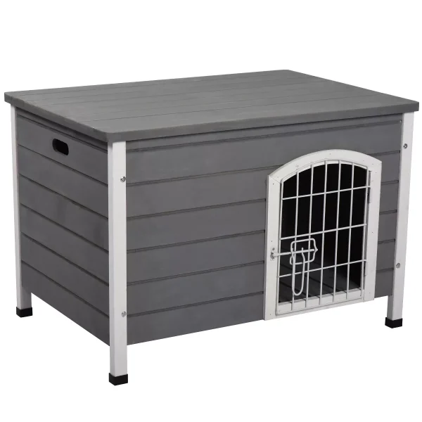 Outdoor Dog House with Lockable Door Wooden Puppy Cage Kennel with Openable Top & Removable Bottom for Small Medium Dogs,Dark Gray