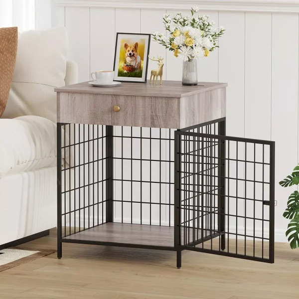Dog Crate Furniture for Small Dog, Wooden Dog House Indoor, Decorative Dog Kennel with Drawer, Indoor Pet Crate End Table