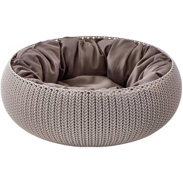 Resin Plastic Pet Bed with Cushion, Small Dogs to Medium Cats, Sandy Beige